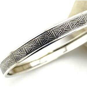 Vintage Beau Sterling Silver Geometric Arch Tile Wide Bangle Bracelet MCM
